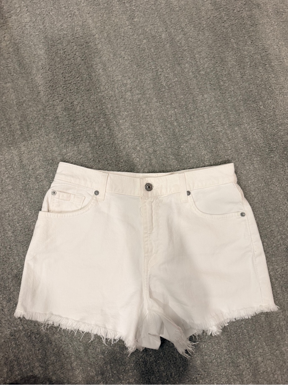7 For All Mankind White Frayed Hem Denim Shorts